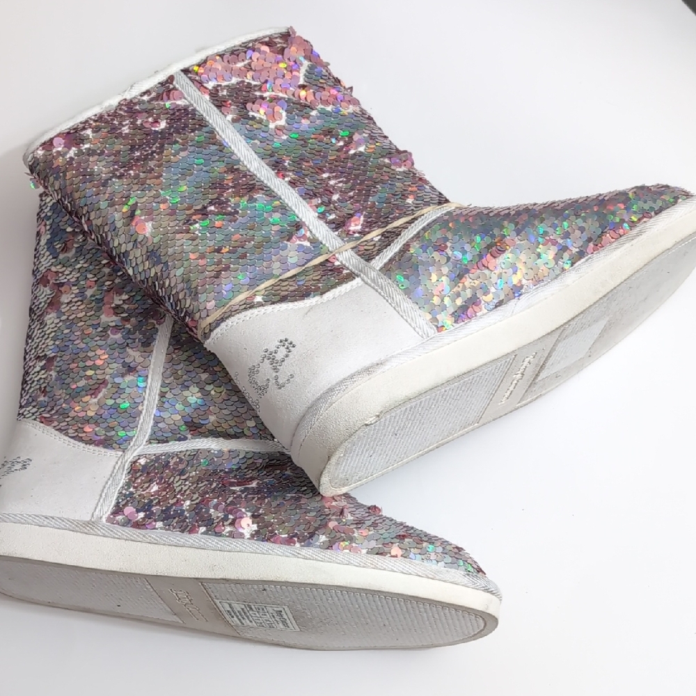 Juicy Couture Iridescent Pink and Silver Sequin Mid-Calf Boots